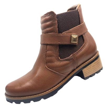 Imagem de Bota Feminina Casual Cano Curto Salto Baixo Grosso Quadrado Couro Legitimo Pegada Social Dia a Dia