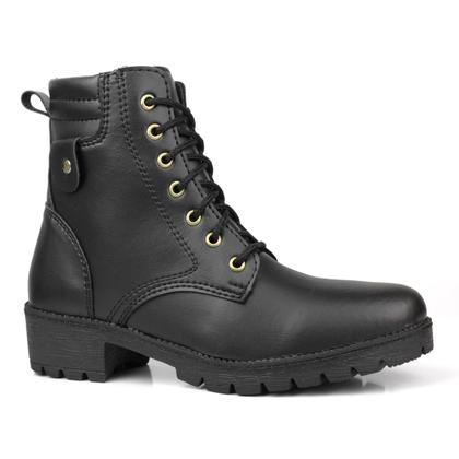 Imagem de Bota Feminina Coturno Casual Militar Cano Curto Zíper Lateral Preta Elegante Moderna Confortável