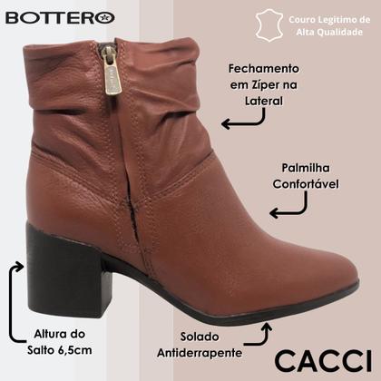 Imagem de Bota Feminina Couro Cano Baixo Salto Médio Conforto Bottero