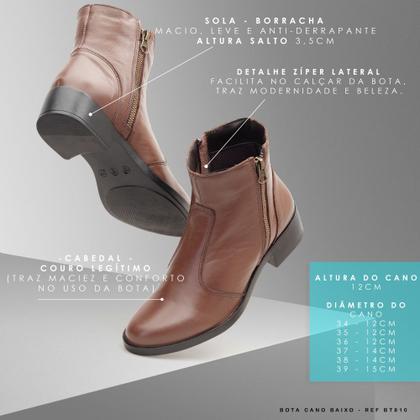 Imagem de Bota Feminina Couro Legítimo Cano Curto Montaria Country Zíper Moda Inverno Confortável Casual Elegante Salto Baixo
