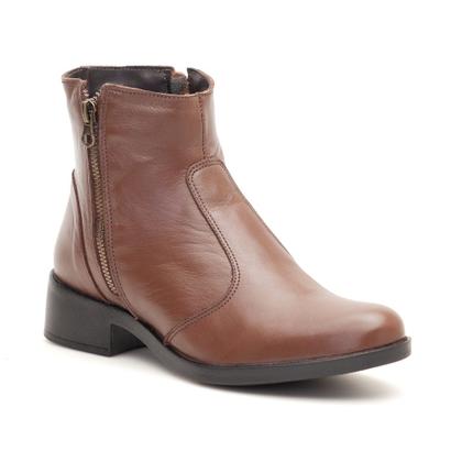 Imagem de Bota Feminina Couro Legítimo Cano Curto Montaria Country Zíper Moda Inverno Confortável Casual Elegante Salto Baixo