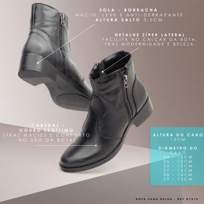 Imagem de Bota Feminina Couro Legítimo Cano Curto Montaria Country Zíper Moda Inverno Confortável Casual Elegante Salto Baixo