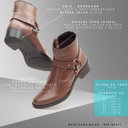 Imagem de Bota Feminina Couro Legítimo Country Montaria Fivela Confortável Coturno Western Cano Curto