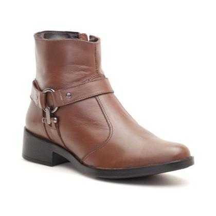 Imagem de Bota Feminina Couro Legítimo Country Montaria Fivela Confortável Coturno Western Cano Curto