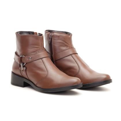 Imagem de Bota Feminina Couro Legítimo Country Montaria Fivela Confortável Coturno Western Cano Curto