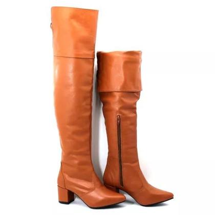 Imagem de Bota Feminina Em Couro Legitimo Cano Longo Over The Knee Lirom Caramelo