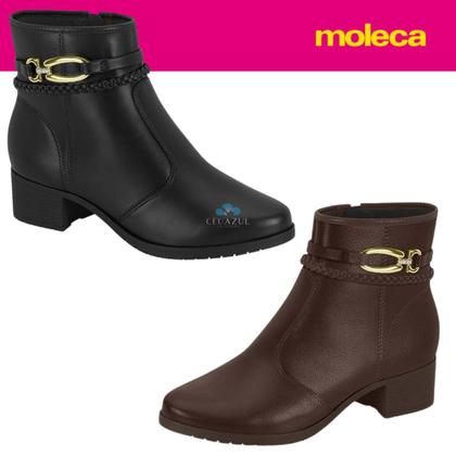 Imagem de Bota Feminina Moleca Salto Baixo Grosso Cano Curto Detalhe Dourado Conforto