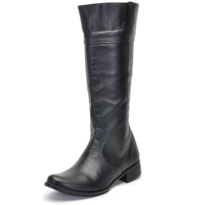 Imagem de Bota Feminina Montaria 100% Couro Bovino Legítimo Cano Alto Salto Baixo Zíper Elástico Palmilha Confortável Leve Macio