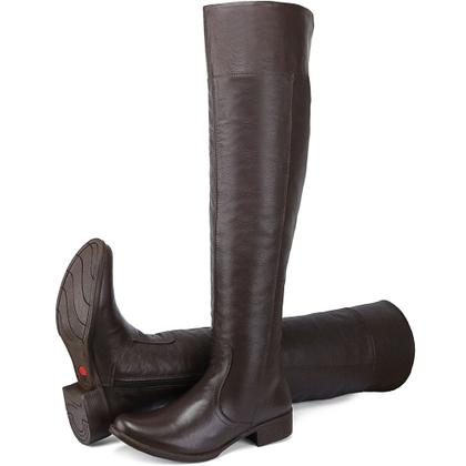 Imagem de Bota Feminina Montaria Over The Knee Cano Longo Alto Acima Joelho Salto Baixo Bico Redondo Palmilha Confortável Macia Le