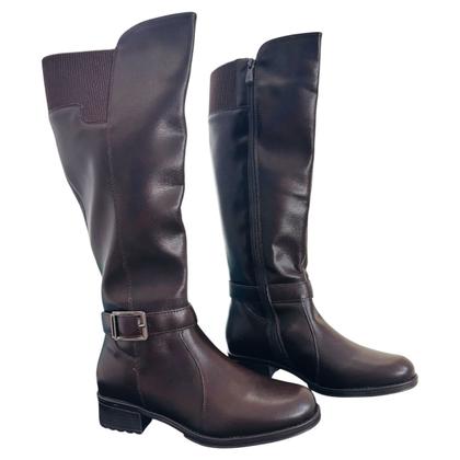 Imagem de Bota Feminina Mooncity Cano Alto Longo Ziper Rasteira Macia