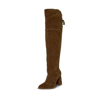 Imagem de Bota Feminina Over Salto Alto Camurça Caramelo - Europa Cor:Camurça CarameloTamanho:34
