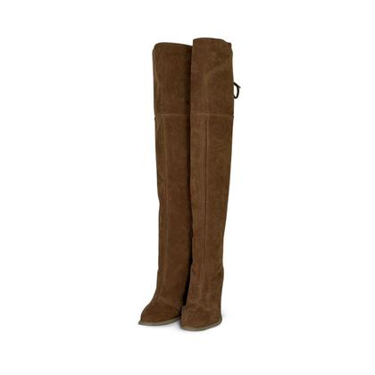 Imagem de Bota Feminina Over Salto Alto Camurça Caramelo - Europa Cor:Camurça CarameloTamanho:34