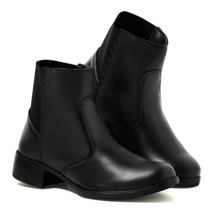 Imagem de Bota Feminina Salto Grosso Trabalho Confortável Macia Leve Preta Marrom Bico Redondo Elástico Modelo 6021