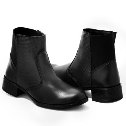 Imagem de Bota Feminina Salto Grosso Trabalho Confortável Macia Leve Preta Marrom Bico Redondo Elástico Modelo 6021