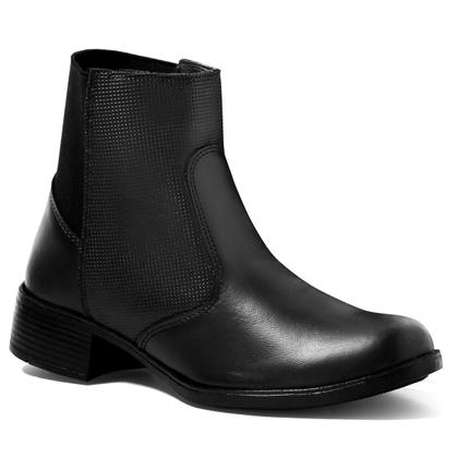 Imagem de Bota Feminina Salto Grosso Trabalho Confortável Macia Leve Preta Marrom Bico Redondo Elástico Modelo 6021