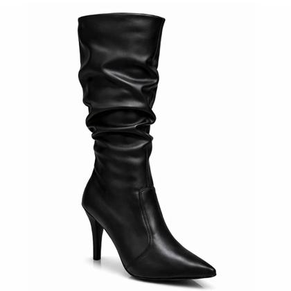 Imagem de Bota Feminina Slouchy Bico Salto Fino Cano Enrugado Longo