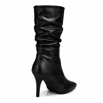 Imagem de Bota Feminina Slouchy Bico Salto Fino Cano Enrugado Longo