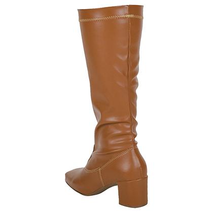 Imagem de Bota Feminina Stretch Cano Alto Bico Quadrado Salto Grosso Cor:PretoTamanho:38