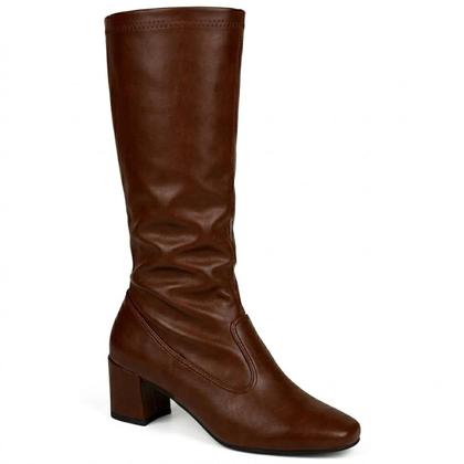 Imagem de Bota Feminina Stretch Cano Alto Bico Quadrado Salto Grosso Cor:PretoTamanho:38