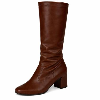 Imagem de Bota Feminina Stretch Cano Alto Bico Quadrado Salto Grosso Cor:PretoTamanho:38