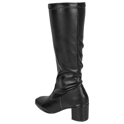 Imagem de Bota Feminina Stretch Cano Alto Bico Quadrado Salto Grosso Cor:PretoTamanho:38