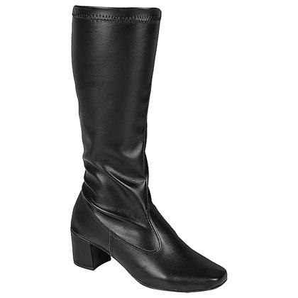 Imagem de Bota Feminina Stretch Cano Alto Bico Quadrado Salto Grosso Cor:PretoTamanho:38