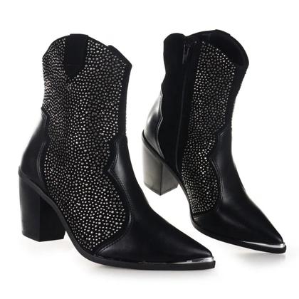 Imagem de Bota Feminina Texana Vizzano Detalhe Strass Brilho Bico Fino