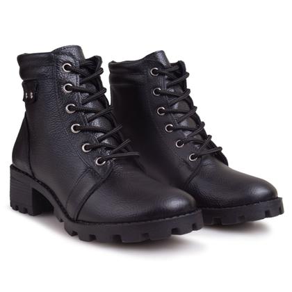 Imagem de Bota Feminina Tratorada Cano Curto Confortável Leve Em Couro