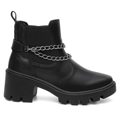 Imagem de Bota Feminino Chelsea Elástico Salto Grosso 66006c Corrente Plus Size