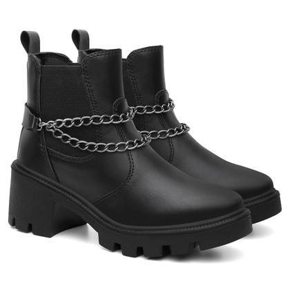 Imagem de Bota Feminino Chelsea Elástico Salto Grosso 66006c Corrente Plus Size