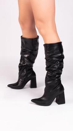 Imagem de Bota Franzida com ziper lateral interno e salto grosso de 9cm