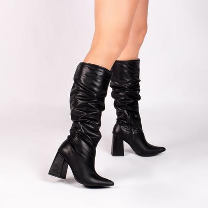 Imagem de Bota Franzida com ziper lateral interno e salto grosso de 9cm