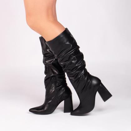 Imagem de Bota Franzida com ziper lateral interno e salto grosso de 9cm