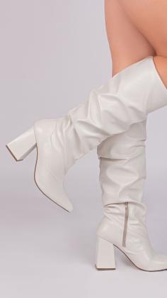 Imagem de Bota Franzida com ziper lateral interno e salto grosso de 9cm