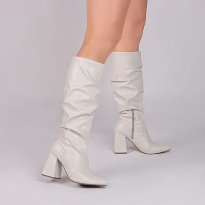 Imagem de Bota Franzida com ziper lateral interno e salto grosso de 9cm