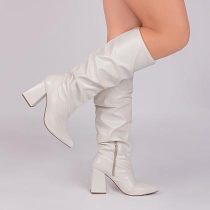 Imagem de Bota Franzida com ziper lateral interno e salto grosso de 9cm