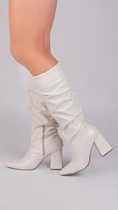 Imagem de Bota Franzida com ziper lateral interno e salto grosso de 9cm