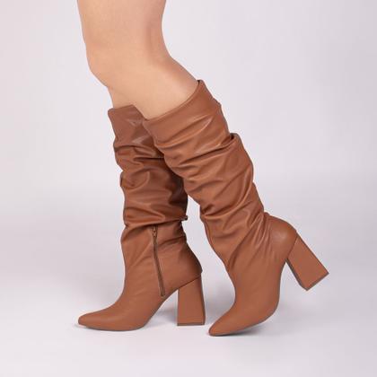 Imagem de Bota Franzida com ziper lateral interno e salto grosso de 9cm