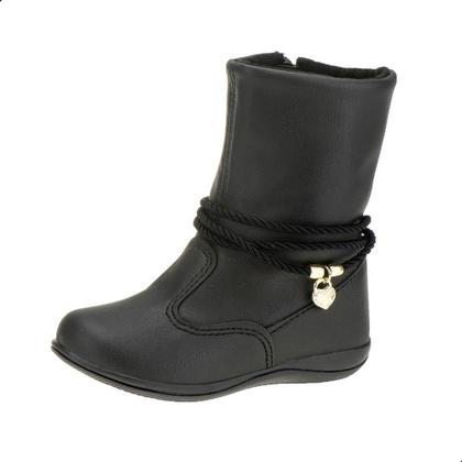 Imagem de Bota Infantil Feminino Menina Botinha Com Pingente Dourado e Ziper - Preto 80.001-002