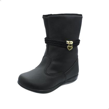 Imagem de Bota Infantil Feminino Menina Botinha Com Pingente Dourado e Ziper - Preto 80.001-002