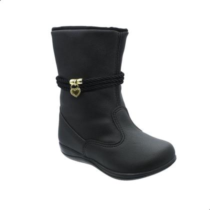 Imagem de Bota Infantil Feminino Menina Botinha Com Pingente Dourado e Ziper - Preto 80.001-002