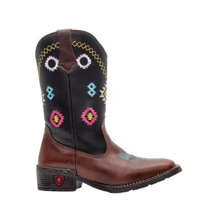 Imagem de Bota Infantil Texana Couro Bico Quadrado Café Texas Gold Xadrez