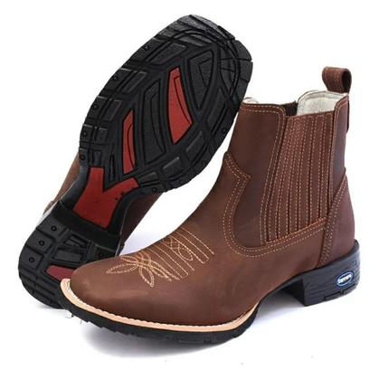 Imagem de Bota Masculina Cano Curto Botina Country Em Couro Bordada