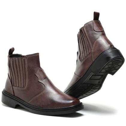 Imagem de Bota Masculina Cano Curto Country Couro Confortavel Elástico Café