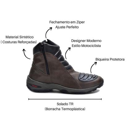 Imagem de Bota Masculina Com Zíper Lateral Confortável Resistente Motociclista Trilha Com Biqueira Protetora