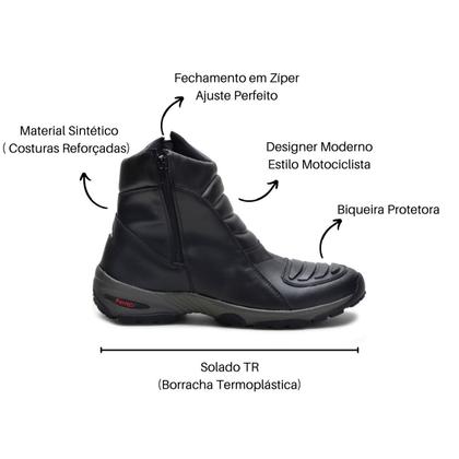 Imagem de Bota Masculina Com Zíper Lateral Confortável Resistente Motociclista Trilha Com Biqueira Protetora