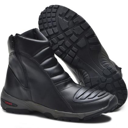 Imagem de Bota Masculina Com Zíper Lateral Confortável Resistente Motociclista Trilha Com Biqueira Protetora