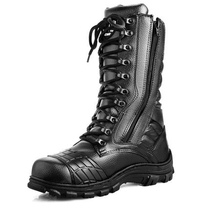 Imagem de Bota Masculina Coturno Tática Militar Preta Cano Longo Confortável Resistente Zíper Lateral