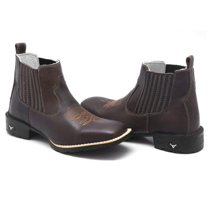 Imagem de Bota Masculina Country Texana Bico Quadrado Cano Baixo Curto de Couro