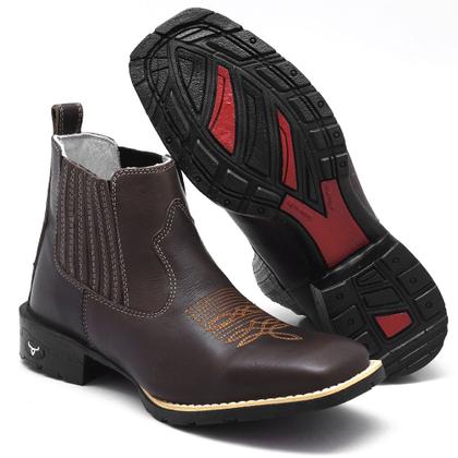 Imagem de Bota Masculina Country Texana Bico Quadrado Cano Baixo Curto de Couro